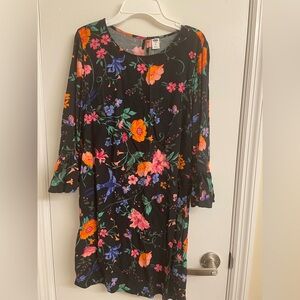 Old Navy Black Floral 3/4 Sleeve Dress